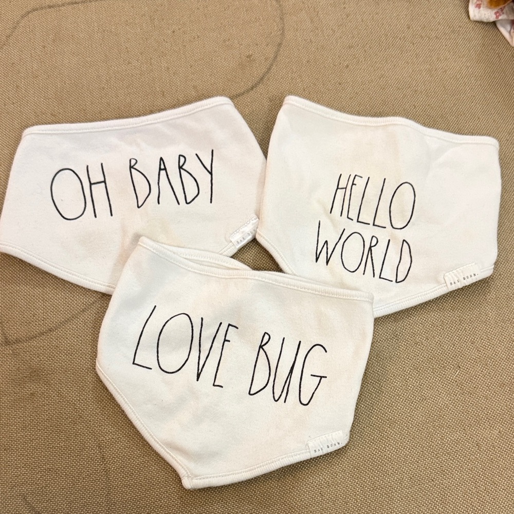 Rae Dunn White Baby Bandana Bibs Set